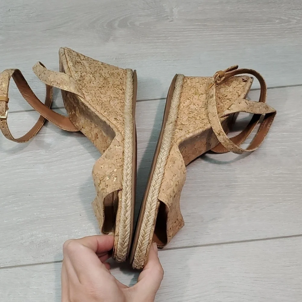 Tory Burch Womens Strappy Leather Wedge Sandals shoes sz 7.5 M